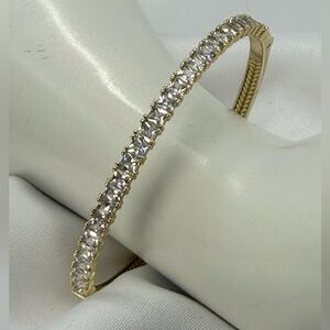 Sparkling CZ Tennis Bangle Gold Tone Minimalist Bracelet Clasp Wrist Stack Gift